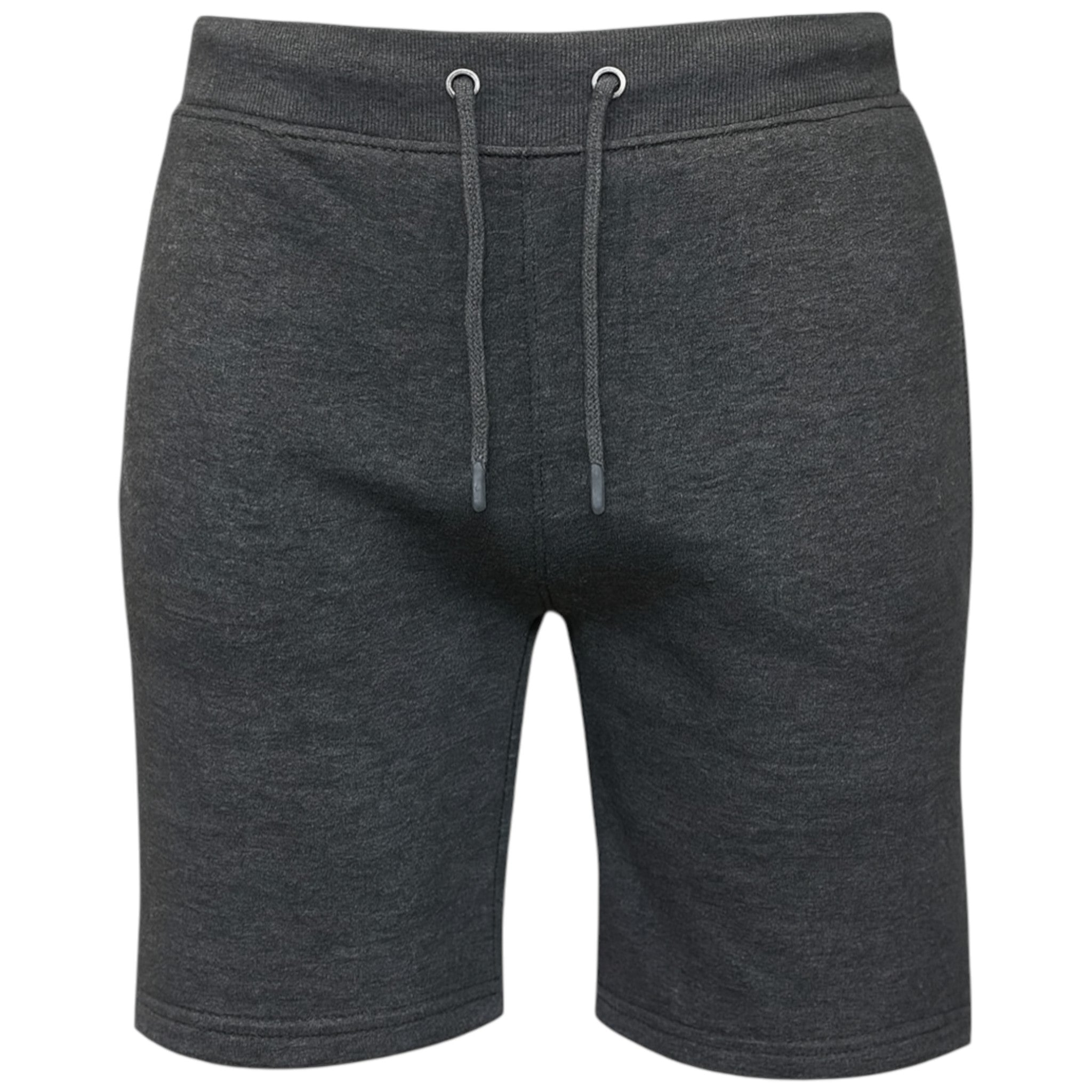 Men's Charcoal Grey jersey sweat shorts with adjustable drawstring waistband and secure zip pockets